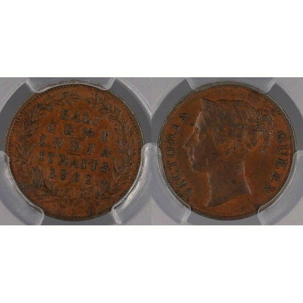 Straits Settlements 1862 Half Cent 1/2C PCGS AU53 aUNC   #443