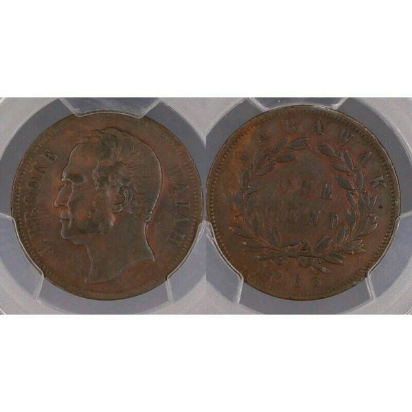 1863 One Cent 1c Heaton and Sons mint Sarawak PCGS XF45BN   #529