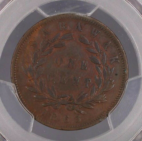 1863 One Cent 1c Heaton and Sons mint Sarawak PCGS XF45BN   #529