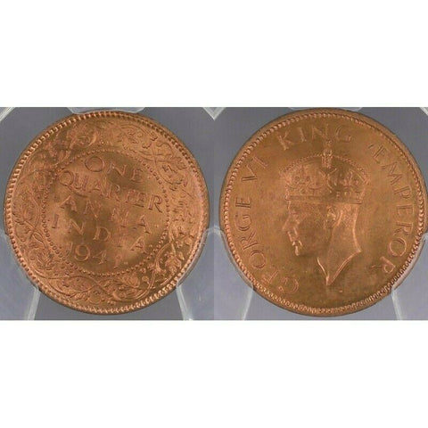 India 1941(c) Calcutta mint One Quarter Anna - PCGS MS66RD GEM UNC   #779