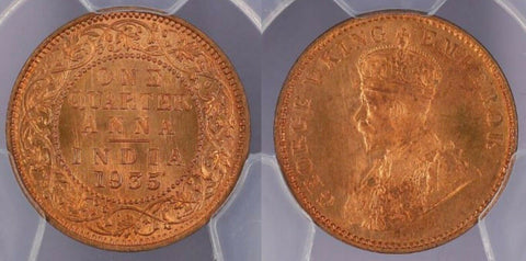 India 1935(c) One Quarter Anna sw-8.384 Prid-675 - PCGS MS66RD GEM UNC   #622