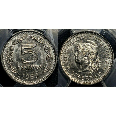 Argentina 1959 Five Cent 5c - PCGS MS64 GEM UNC   #271
