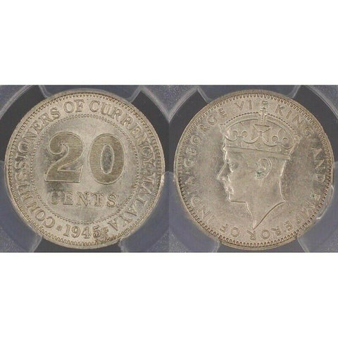 Malaya 1945 20 cent - KM-5a AU58 PCGS aUNC   #624
