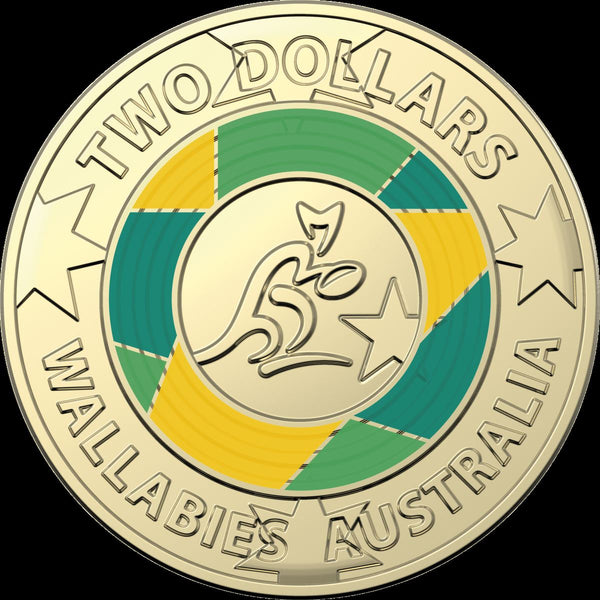 $2 2019 WALLABIES RUGBY WORLD CUP $2 TWO DOLLAR UNC COIN & FOLDER - NEW RELEASE-