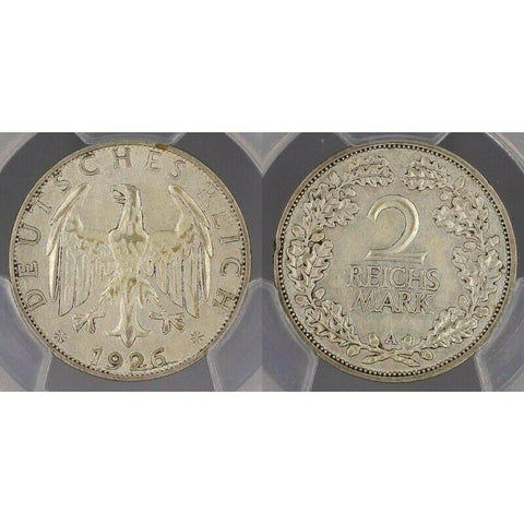 Germany Weimar 1926-A 2 Reichmark PCGS AU50 Choice aUNC   #380