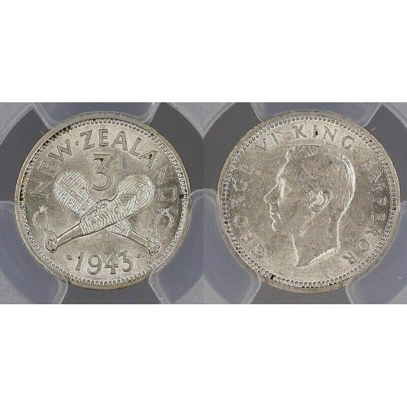 New Zealand 1943 AU58 Threepence 3d PCGS GRADED aUNC   #416