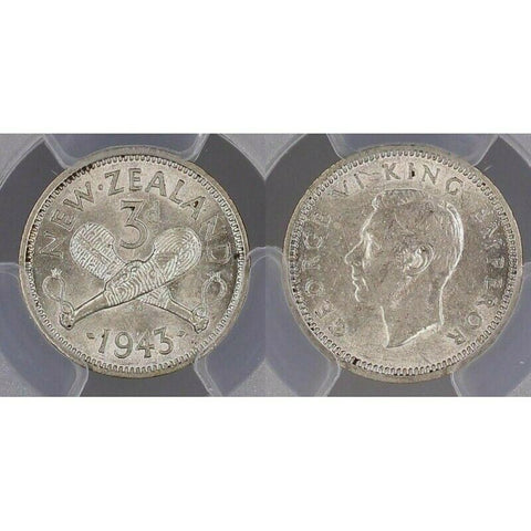 New Zealand 1943 AU58 Threepence 3d PCGS GRADED aUNC   #416