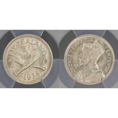 New Zealand 1934 Threepence 3d PCGS AU58 aUNC   #545
