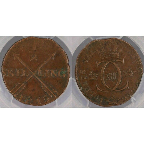 Sweden 1815 1/2 Skilling Graded Slabbed PCGS XF40 Extremely Fine   #372