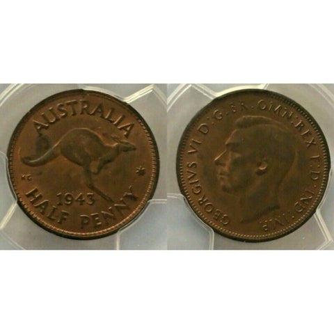 1943 Half Penny 1/2d Australia PCGS MS63RB   #441