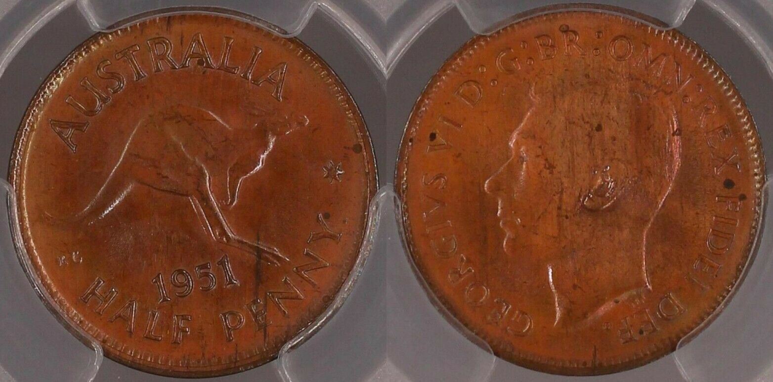 1951P Austraila Half Penny 1/2d with dot PCGS MS64 BN   #830