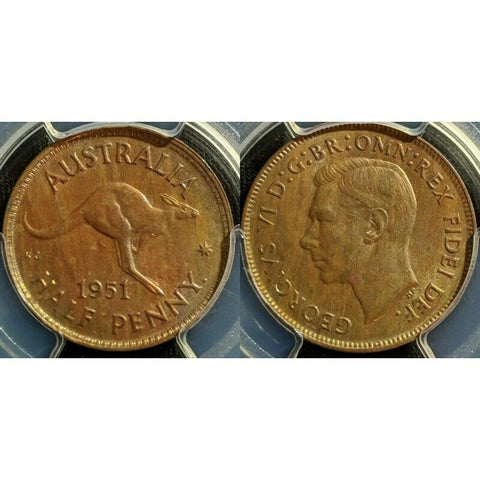 1951P Austraila Half Penny 1/2d with dot PCGS MS62 RB   #557