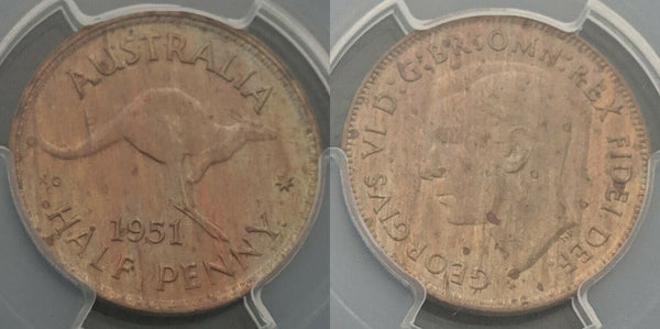 1951P Austraila Half Penny 1/2d with dot PCGS MS62 RB   #557