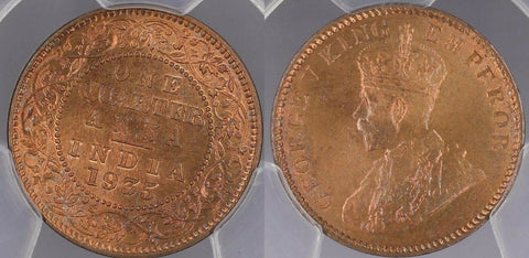 India 1935(c) Calcutta mint One Quarter Anna - PCGS MS66RD GEM UNC   #291