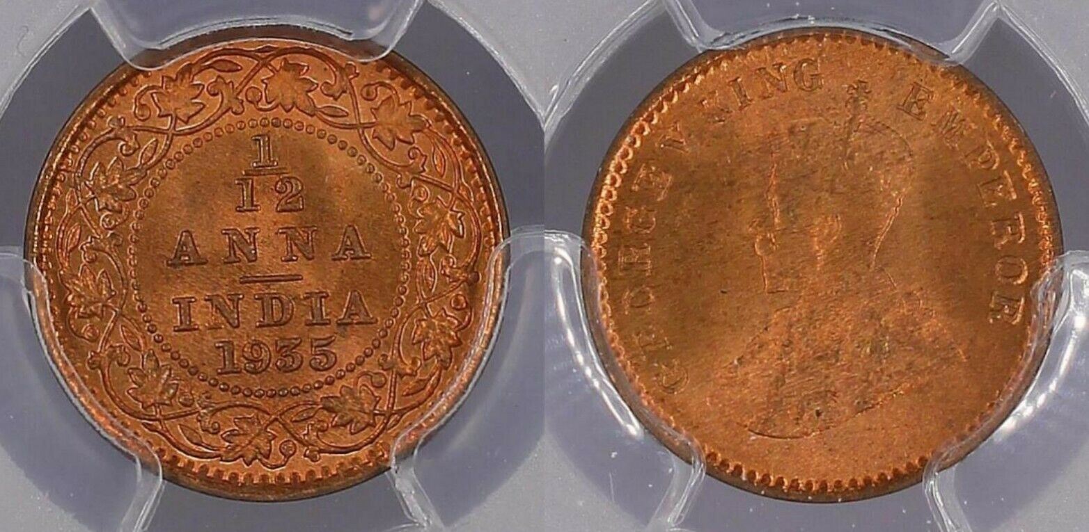 India 1935(c) 1/12 Anna PCGS MS66RD Gem UNC   #842