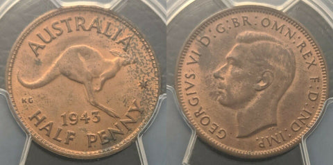 1943 Half Penny 1/2d Australia PCGS MS63RB   #516