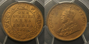 India 1935(c) 1/4 Anna PCGS MS65RD Gem UNC   #778