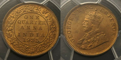 India 1935(c) 1/4 Anna PCGS MS65RD Gem UNC   #778