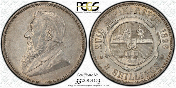 South Africa 1896 Silver 2 Shillings PCGS AU55 aUNC KM#6 #912