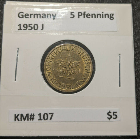 Germany 1950 J 5 Pfenning KM#107 #A266  7C