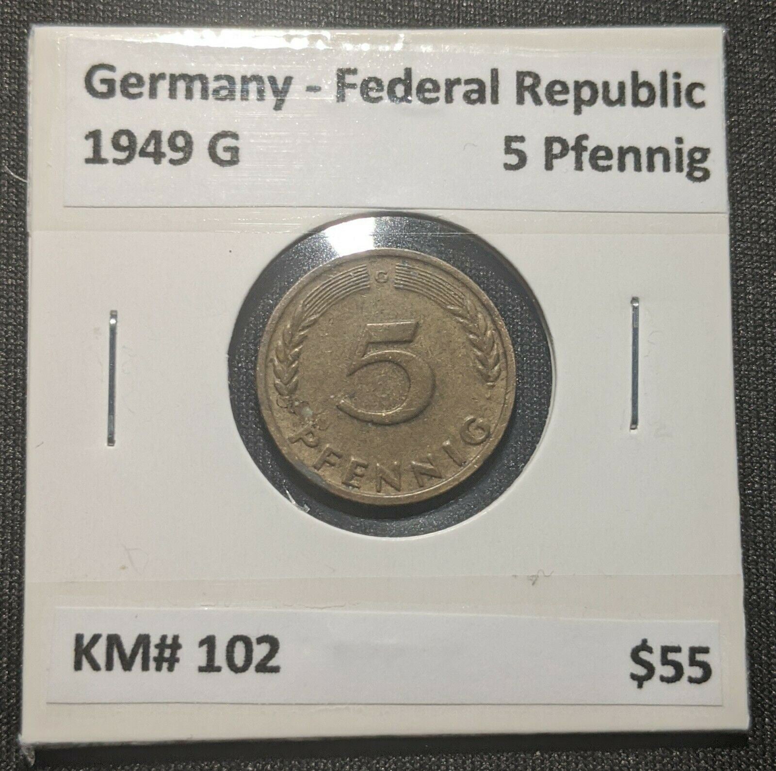 Germany - Federal Republic 1949 G 5 Pfenning KM#102  7C