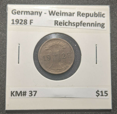 Germany - Weimar Republic 1928 F Reichspfenning KM#37  7C
