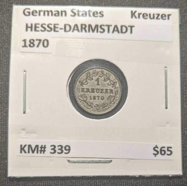 German States Kreuzer 1870 HESSE-DARMSTADT KM# 339  7C