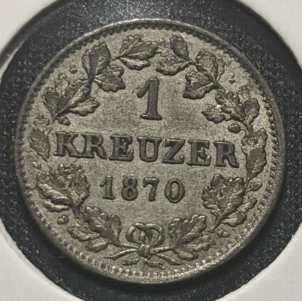 German States Kreuzer 1870 HESSE-DARMSTADT KM# 339  7C