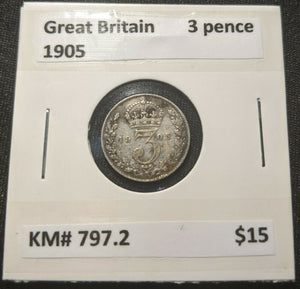 Great Britain 1905 Threepence 3d  KM# 797.2