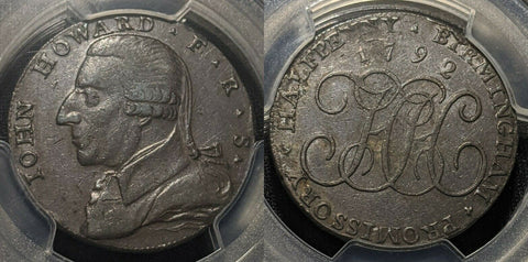 Great Britain 1792 Tk 1/2D Half Penny Warwickshire Birmingham DH-145 PCGS AU53