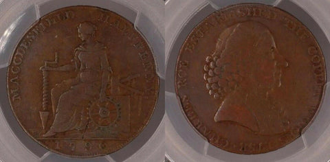 Great Britain 1790 Tk 1/2D Half Penny Cheshire MacClesfield DH-26 PCGS XF40BN