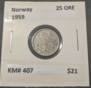 Norway 1959 25 Ore KM# 407