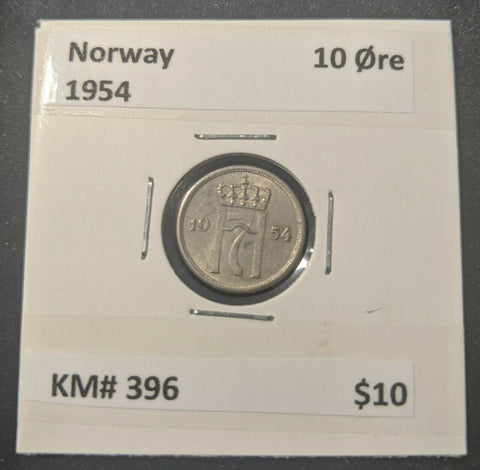 Norway 1954 10 Ore KM# 396