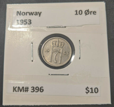 Norway 1953 10 Ore KM# 396