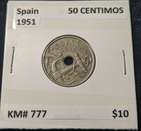 Spain 1951 50 CENTIMOS KM# 777 #23B