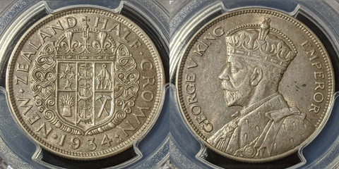 New Zealand 1934 1/2cr Half Crown PCGS AU55 aUNC KM# 5  #1086