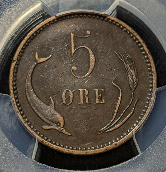 Denmark 1906 VBP 5 Ore PCGS Bent-XF Details #1112