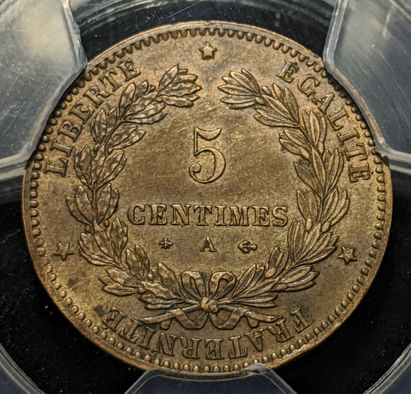 France 1879-A Five Cent 5c Gad-157 ancre simple  PCGS AU53BN KM# 821.1 #1103