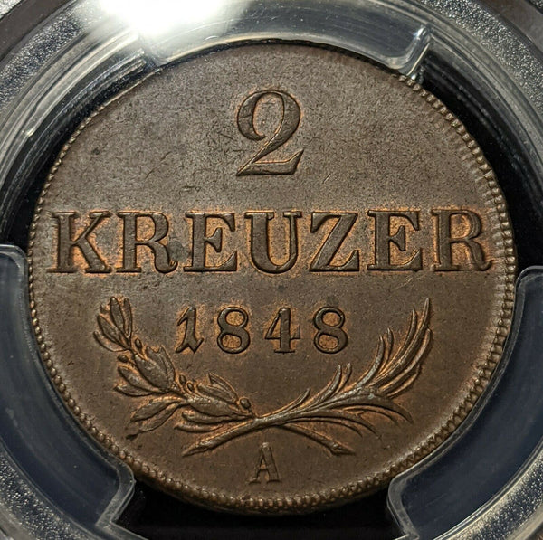 Austria 1848-A Two Kreuzer  2 Kr PCGS MS63BN Choice UNC KM# 2188  #1102