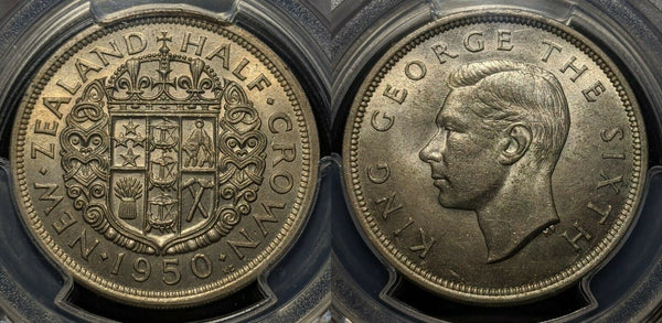 New Zealand 1950 1/2 Half Crown K.G. Close to Rim PCGS MS64 GEM UNC  #1099