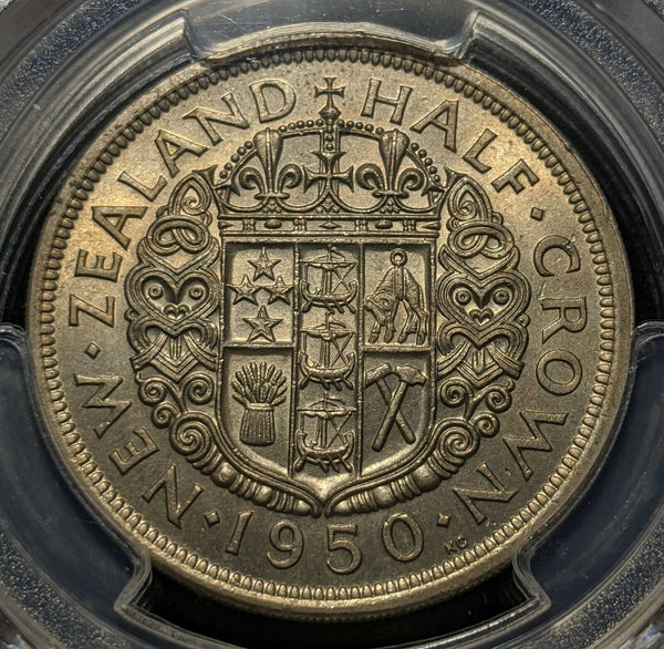 New Zealand 1950 1/2 Half Crown K.G. Close to Rim PCGS MS64 GEM UNC  #1099