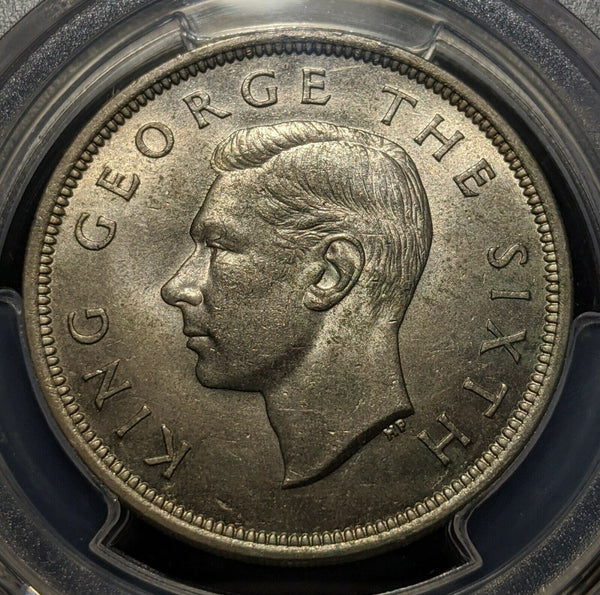 New Zealand 1950 1/2 Half Crown K.G. Close to Rim PCGS MS64 GEM UNC  #1099