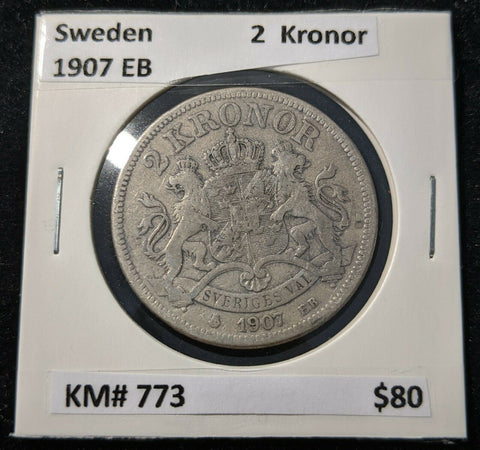 Sweden 1907EB 2 Kronor KM# 773