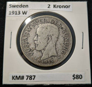 Sweden 1913W 2 Kronor KM# 787