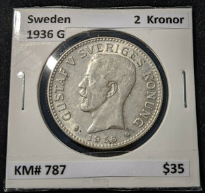 Sweden 1936 G 2 Kronor KM# 787   #12A #1