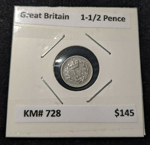 Great Britain 1843 1 1/2 pence Die crack KM# 728  #16B
