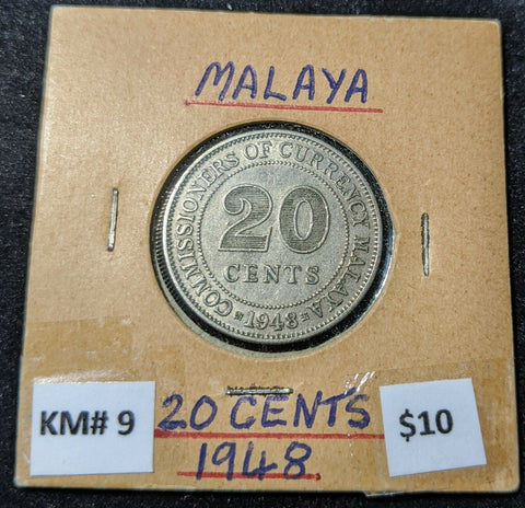 Malaya 1948 20 Cents KM# 9
