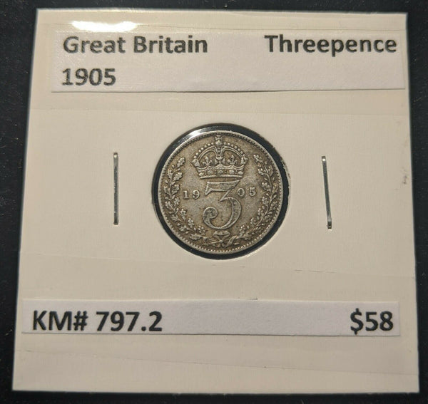 Great Britain 1905 Threepence 3d  KM# 797.2  #15B