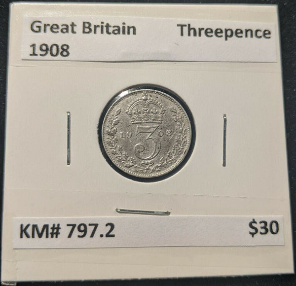 Great Britain 1908 Threepence 3d  KM# 797.2   #15C