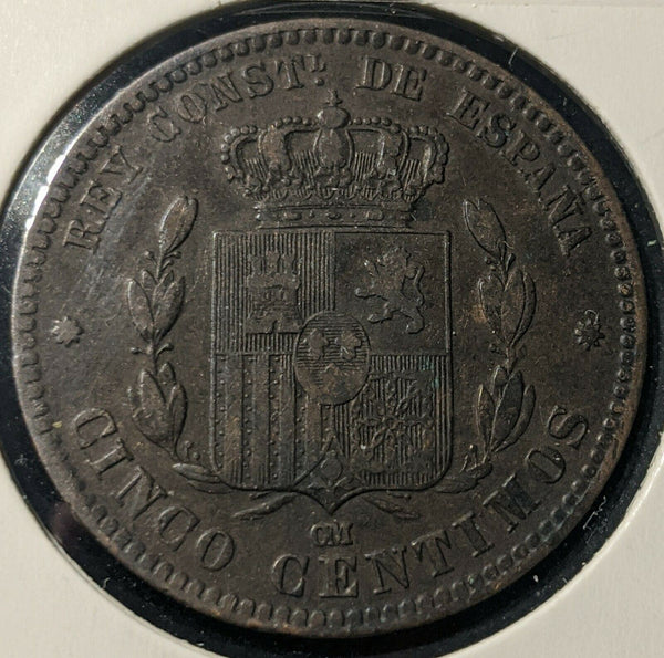 Spain 1878 OM 5 Centimos KM# 674 #18B